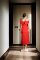 Off-Shoulder Princess Cut A-Line Gown with Padded Design, Side Slit, and Back Opening ? Elegant Evening Wear