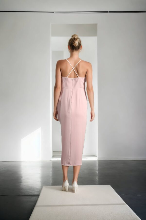 Peach Criss-Cross Strap Gown with Dhoti Style Drape and Back Opening ? Elegant Evening Wear - Image 3