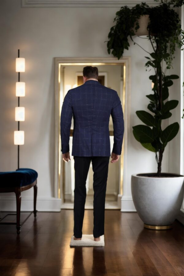 Navy Blue Linen Slim-Fit Formal Suit with Geometric Design, Notched Lapel Collar, Full Sleeves, and Formal Pants - Image 3