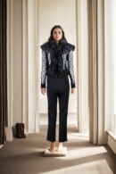 Elegant Black Net Top with Ruffle Front Design - Full Sleeves & Formal Straight Pants