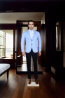Sky Blue Solid Cotton-Polyester Slim-Fit Casual Blazer - Notched Lapel, Single-Breasted with Single-Button Closure