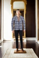 Insignia Blue Checkered Blazer for Men in Polyester-Viscose Blend, Notched Lapel, Single-Breasted Design, Button-Up Closure, and Two Pockets