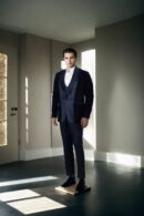 Elegant Purple Suiting Set with Notch Lapel Collar and Cheetah Tie Tack Brooch - Full-Sleeve Blazer, Two Pockets, and Coordinated A-Line Pants