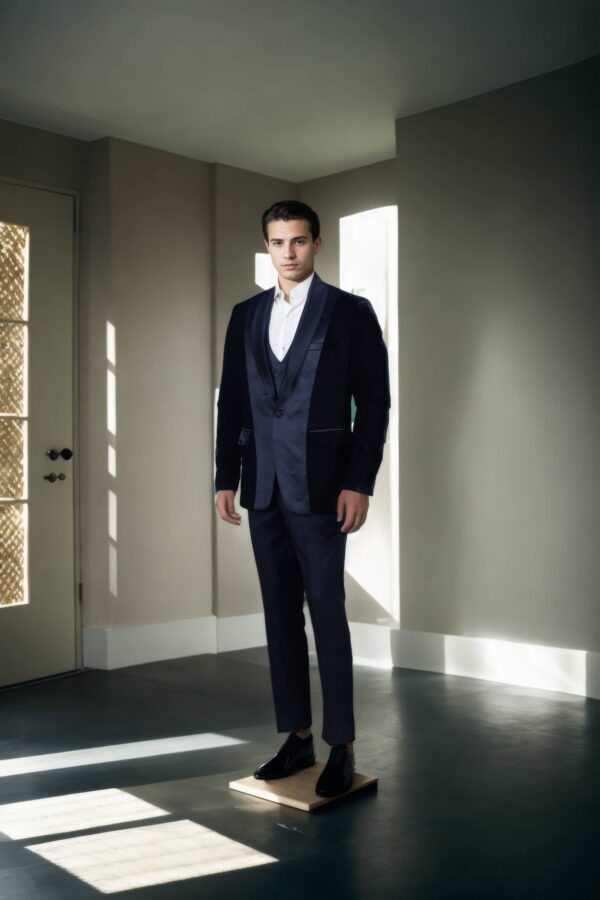 Elegant Purple Suiting Set with Notch Lapel Collar and Cheetah Tie Tack Brooch - Full-Sleeve Blazer, Two Pockets, and Coordinated A-Line Pants - Image 2