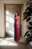 Black and Pink Sequin Bodycon Gown with Back Opening - Perfect for Glamorous Events
