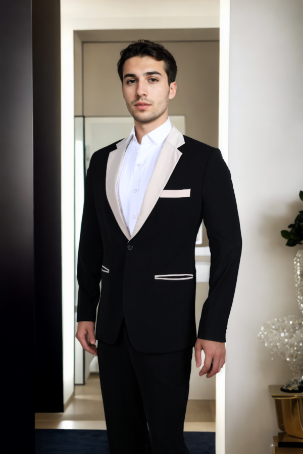 Mens Black Solid Single-Breasted Blazer with Shawl Collar & Double-Vented Hem - Elegant & Versatile - Image 3