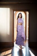 Elegant Lavender Net Fish Cut Skirt with Beads, Pearls & Sequin Work, Sleeveless Padded Blouse with Side Shoulder & Three-Layer Frilled Net Dupatta - Perfect for Weddings & Special Occasions