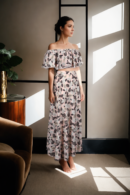 Trendy Multi-Colour Polyester Co-ords - Printed Off-Shoulder Top with Flared Skirt Hem