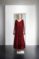 Long Flared V-Neckline Gown with Shoulder Cape & Back Zip Opening - Elegant Evening Wear