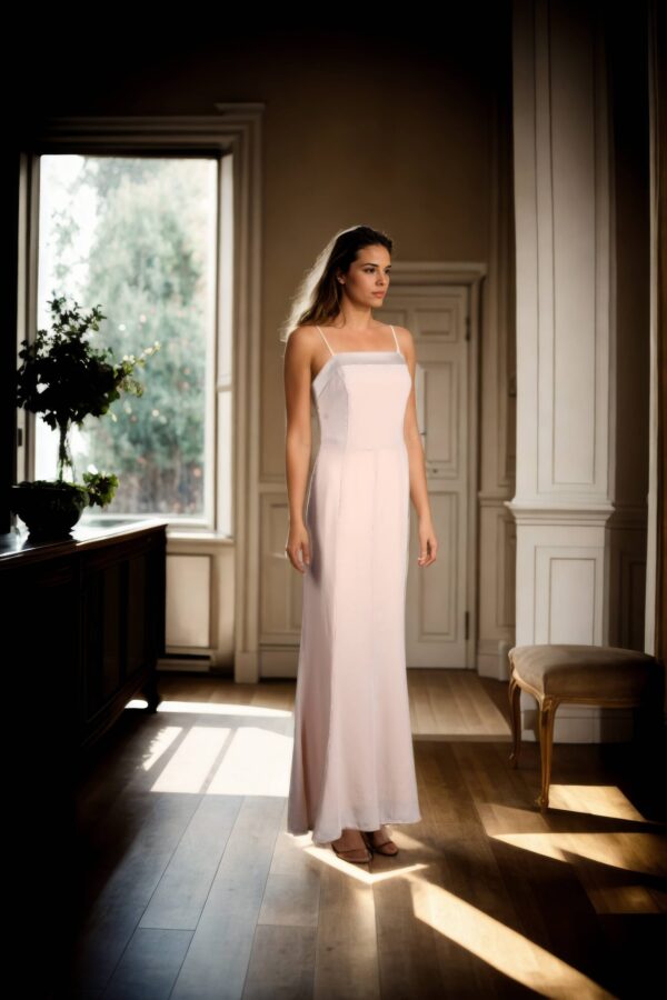 Cream Crepecare Sleeveless Maxi Dress with Shoulder Straps and Zip Closure - Elegant Evening Wear - Image 4