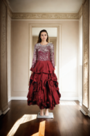 Maroon Georgette Sequin Western Gown with Box Pleated Skirt - Elegant Evening Wear