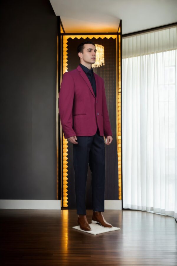 Plum Suited Blazer - Notch Lapel Collar, Single-Breasted with Double-Button Closure & Double-Vented Back Hem - Image 4