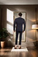 Black Suit in Suiting Fabric with Double Pocket, Notch Lapel Collar, and White Piping Design - Modern Formal Wear