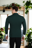 Mens Dark Green Colourblocked Slim-Fit Casual Blazer with Notched Lapel & Double-Vented Hem - Modern & Stylish