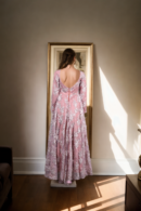 Heavy Pink Net Long Gown with Self-Thread & Sequin Floral Work - Sweetheart Neckline & Full Sleeves