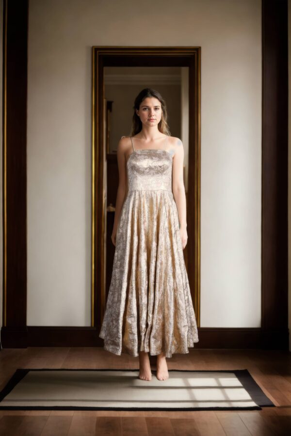 Gold High-Quality Chiffon Gown with Strap Sweetheart Neckline Design - Elegant Evening Wear