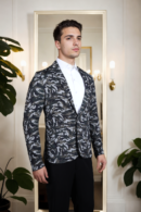 Mens Dark Green Colourblocked Slim-Fit Casual Blazer with Notched Lapel & Double-Vented Hem - Trendy & Sophisticated