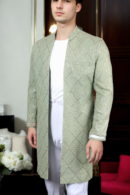 Mint Green Georgette Chikankari Jacket Delicate Hand-Embroidery & Elegant Style