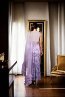 Elegant Lavender Net Fish Cut Skirt with Beads, Pearls & Sequin Work, Sleeveless Padded Blouse with Side Shoulder & Three-Layer Frilled Net Dupatta - Perfect for Weddings & Special Occasions