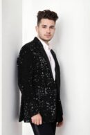 Luxurious Black Heavy Suit with Sequins Fabric Work and Notched Lapels ? Perfect for Weddings & Formal Events
