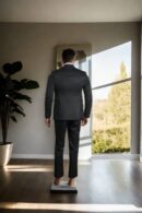 Black Suit in Suiting Fabric with Double Pocket and Notch Lapel Collar - Timeless Power Suit