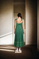 Elegant Green Georgette Western Gown with Gold Sequins, Light Embroidery Work & Halter Neck Design - Perfect for Glamorous Evenings & Special Occasions