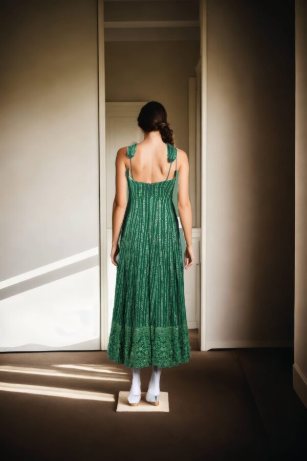 Elegant Green Georgette Western Gown with Gold Sequins, Light Embroidery Work & Halter Neck Design - Perfect for Glamorous Evenings & Special Occasions - Image 3