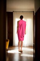 Pink Halter Neck Gown with One-Side Ruffled Design and Back Opening - Elegant Evening Wear