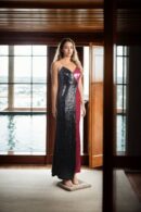 Black and Pink Sequin Bodycon Gown with Back Opening - Perfect for Glamorous Events
