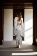 Sparkling Silver Sequin Pleated Saree with Square Neckline Blouse & Beadwork - Glamorous Ready-to-Wear Style