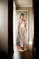 Gold High-Quality Chiffon Gown with Strap Sweetheart Neckline Design - Elegant Evening Wear