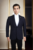 Mens Navy Blue Printed Single-Breasted Blazer with Notched Lapel - Elegant & Contemporary Style
