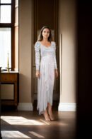 White Western Gown with Embroidery, Sequin Drape & Puff Sleeves - Perfect for Elegant Celebrations