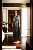 Grey Shimmer Net Dhoti Drape Ready-to-Wear Saree with Corset Belt - Modern Party Wear