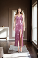 Blush Pink Sequins Radiance Gown - Elegant Evening Wear for Special Occasions
