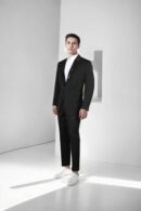 Classic Black Suit with Notched Lapels and Sequins Collar - Perfect for Weddings & Formal Events