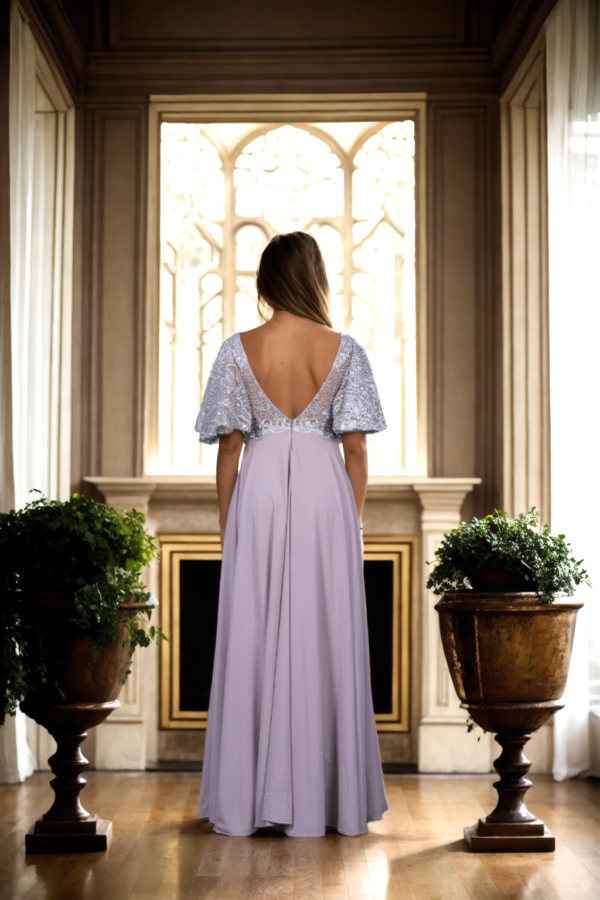 Cream Gown with Silver Sequin Embroidery - Perfect for Weddings & Elegant Evening Soires - Image 3