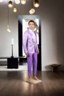 Light Purple Net Suit with Beads & Sequin Work - Silk Satin Peak Lapel Collar, Full Sleeves & A-Line Pants
