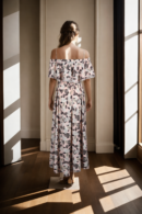 Trendy Multi-Colour Polyester Co-ords - Printed Off-Shoulder Top with Flared Skirt Hem