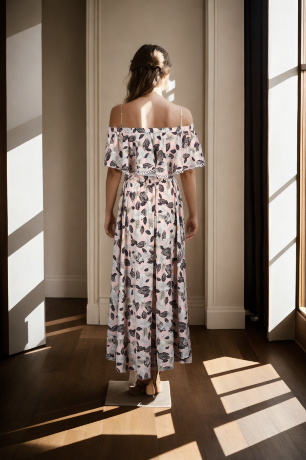 Trendy Multi-Colour Polyester Co-ords - Printed Off-Shoulder Top with Flared Skirt Hem - Image 3