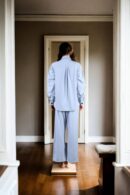 Luxurious Grey Suiting Fabric Double-Breasted Blazer with Peaked Lapel Collar and Full Sleeves, Paired with Straight Leg Trouser - Perfect for Professional & Formal Occasions