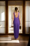 Stylish Purple Stretchable Dress with Dhoti-Style Drape - Sleeveless Round Neckline Dress for Parties and Contemporary Events