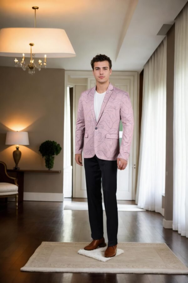 Turkish Rose Cotton-Viscose Slim-Fit Formal Suit with Black Astrack Geometric Design, Notched Lapel Collar, Full Sleeves, and Formal Pants - Image 2