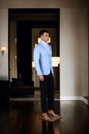 Sky Blue Solid Cotton-Polyester Slim-Fit Casual Blazer - Notched Lapel, Single-Breasted with Single-Button Closure