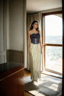 Gold Lurex Glitter Dhoti with Heavy Work Corset Blouse & Side Cape - Statement Party Wear