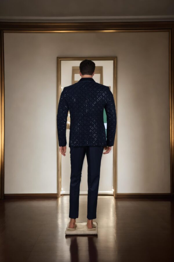 Black Mink Fabric 2-Piece Suit with Satin Shawl Collar - Luxury Formal Wear for Weddings & Special Events - Image 3