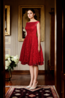 Red Boat Neck Gown with Chikankari Work - Perfect for Traditional and Formal Events