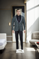 Stylish Dark Green Suiting Blazer - Black & Blue Lining with Satin Shawl Collar