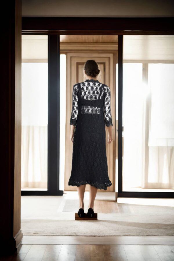 Black Cutwork Lace Dhoti Saree with Border Work Jacket & Strap Blouse - Modern Statement Wear - Image 3