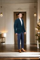 Dark Green Velvet Blazer with Shawl Collar - Perfect for Weddings & Formal Events